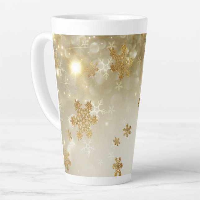 Gold Snowflakes Latte Mug (Left Angle)
