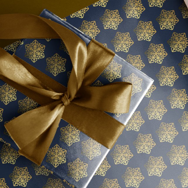 Gold Snowflakes Navy Wrapping Paper (Creator Uploaded)
