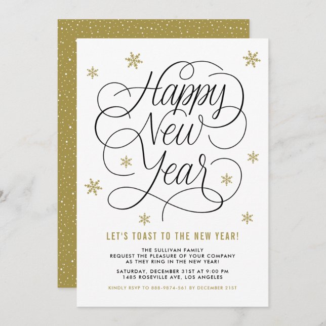 Gold Snowflakes | New Year's Eve Party Invitation (Front/Back)
