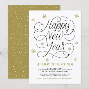 Gold Snowflakes New Year's Eve Party Invitation