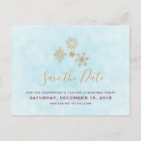 Gold Snowflakes on Blue Frost Save The Date