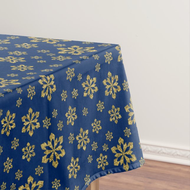 Gold Snowflakes on Blue Tablecloth (In Situ)