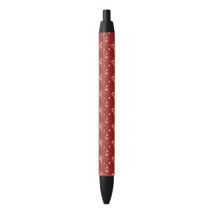 Gold Snowflakes on Christmas Red Black Ink Pen