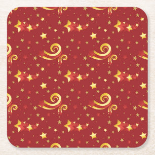 Gold Snowflakes on Christmas Red Square Paper Coaster