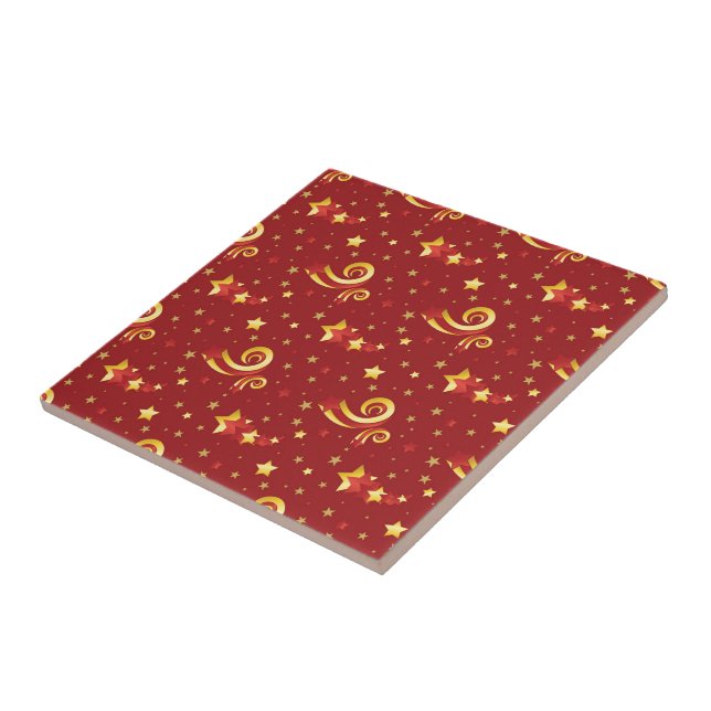 Gold Snowflakes on Christmas Red Tile (Side)