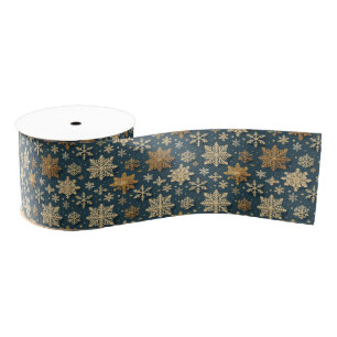 Gold Snowflakes on Dark Blue Grosgrain Ribbon