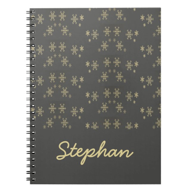 Gold snowflakes on grey notebook (Front)