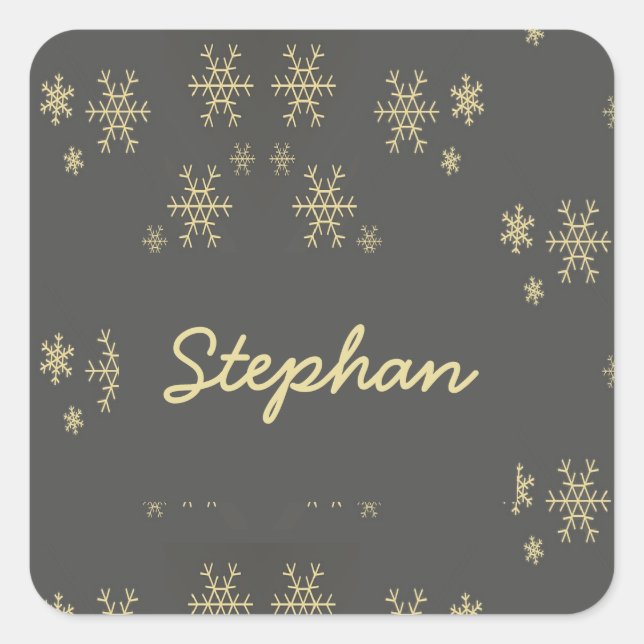 Gold snowflakes on grey square sticker (Front)