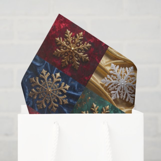 Gold Snowflakes on Image of Velvet Tissue Paper (Gift Bag)