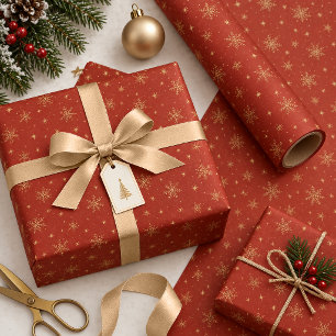 Gold Snowflakes on Optional Dark Red ID1334 Wrapping Paper