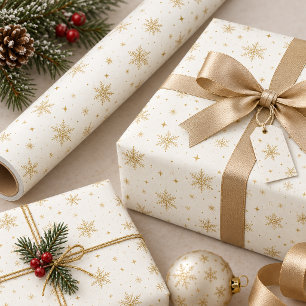 Gold Snowflakes on Optional Ivory White ID1334 Wrapping Paper