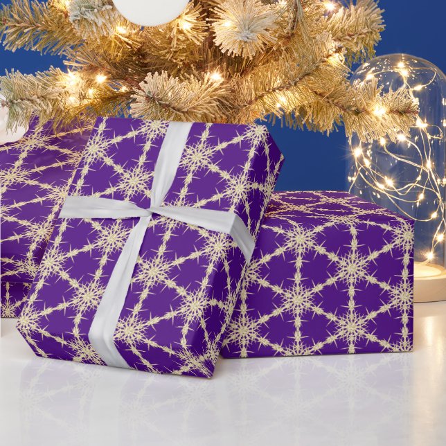 Gold Snowflakes On Purple Wrapping Paper (Holidays)