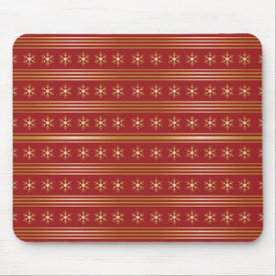 Gold Snowflakes on Red Christmas pattern Mouse Pad