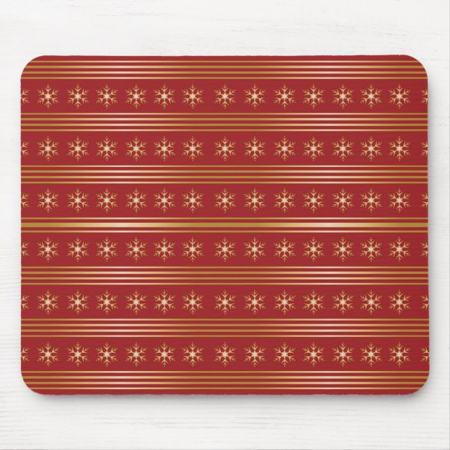 Gold Snowflakes on Red Christmas pattern Mouse Pad (Front)