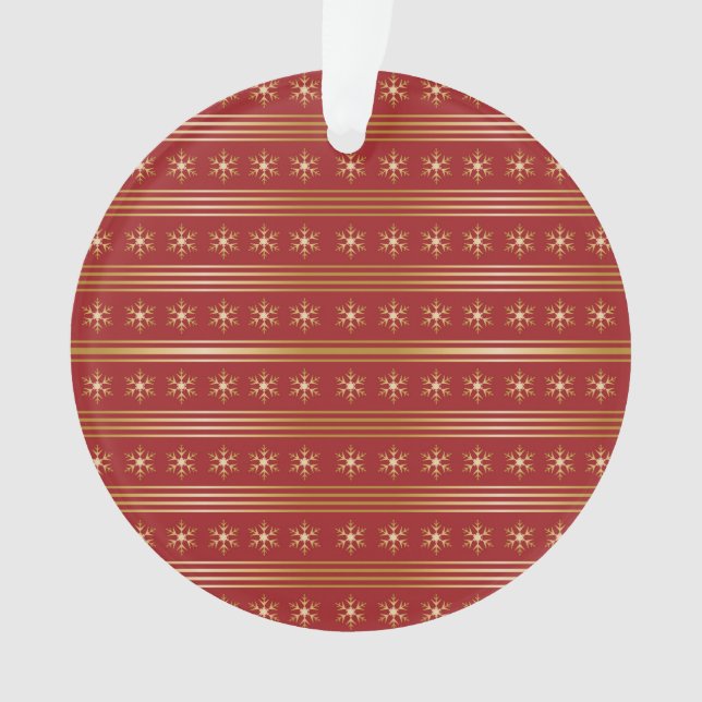 Gold Snowflakes on Red Christmas pattern Ornament (Front)