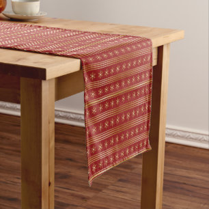 Gold Snowflakes on Red Christmas pattern Short Table Runner