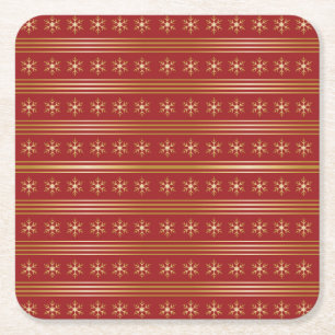 Gold Snowflakes on Red Christmas pattern Square Paper Coaster