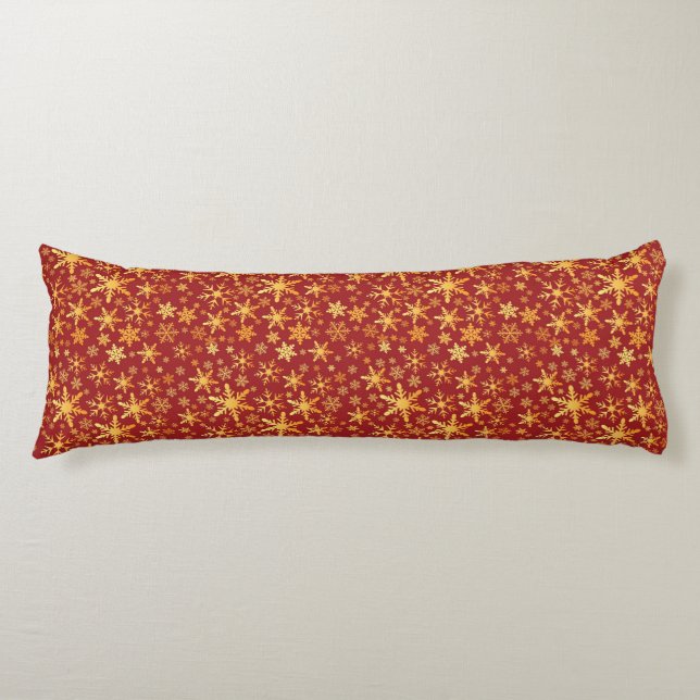Gold Snowflakes on red pattern Christmas Body Cushion (Front)