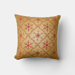 Gold Snowflakes on red pattern Christmas Cushion