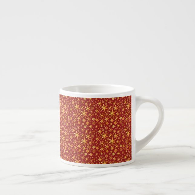 Gold Snowflakes on red pattern Christmas Espresso Cup (Right)