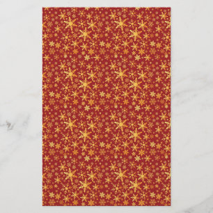Gold Snowflakes on red pattern Christmas Stationery