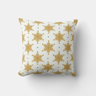 Gold Snowflakes on White Background Christmas Cushion