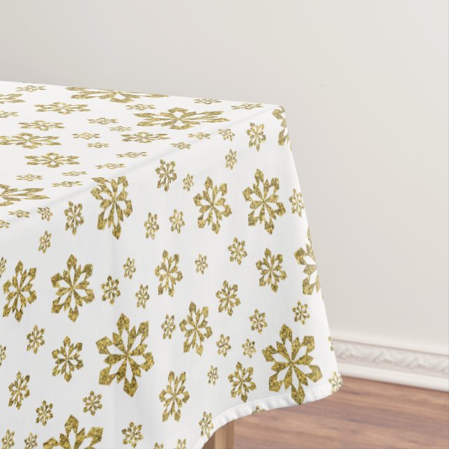 Gold Snowflakes on White Tablecloth (In Situ)