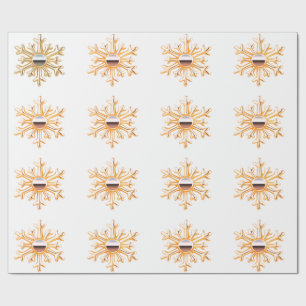 Gold Snowflakes on White Wrapping Paper