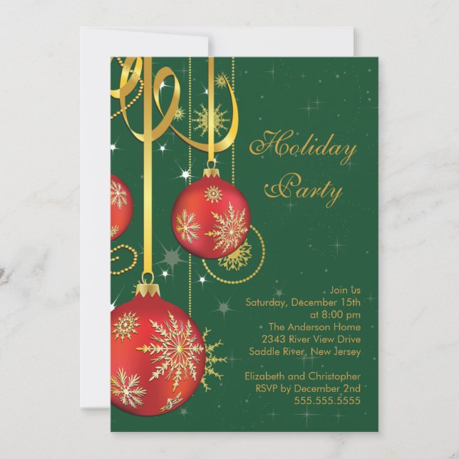 Gold Snowflakes Ornament Holiday Party Invitation (Front)