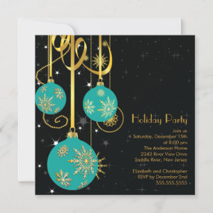 Gold Snowflakes Ornament Holiday Party Invitation