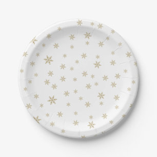 Gold Snowflakes Pattern Paper Plate