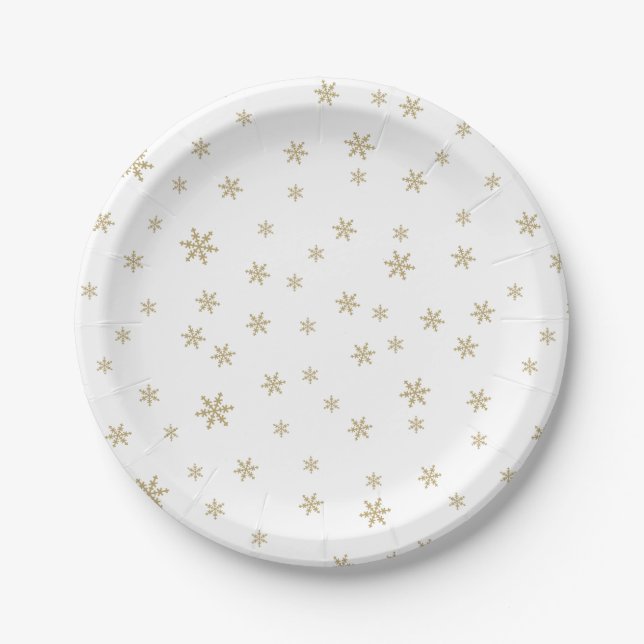 Gold Snowflakes Pattern Paper Plate (Front)
