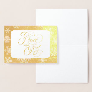 Gold Snowflakes Peace and Joy Typography Foil Card