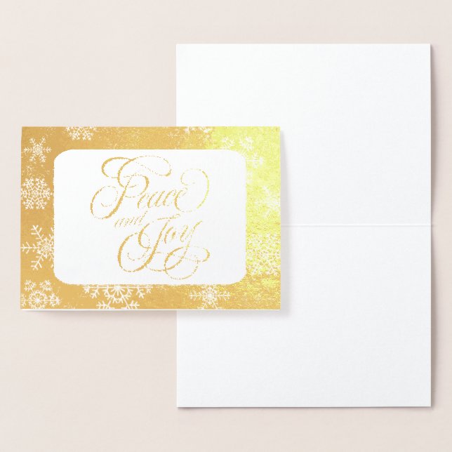 Gold Snowflakes Peace and Joy Typography Foil Card (Display)