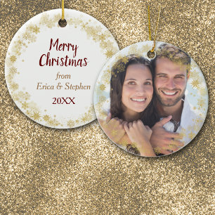 Gold Snowflakes Photo Frame Christmas Ceramic Tree Decoration