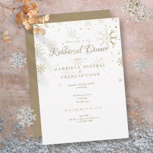 Gold Snowflakes Rehearsal Dinner Invitation