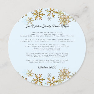 Gold Snowflakes Round Family Christmas Menu