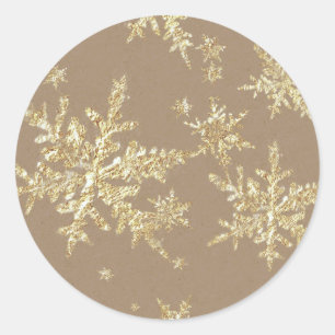 Gold Snowflakes Rustic Kraft Brown Classic Round Sticker