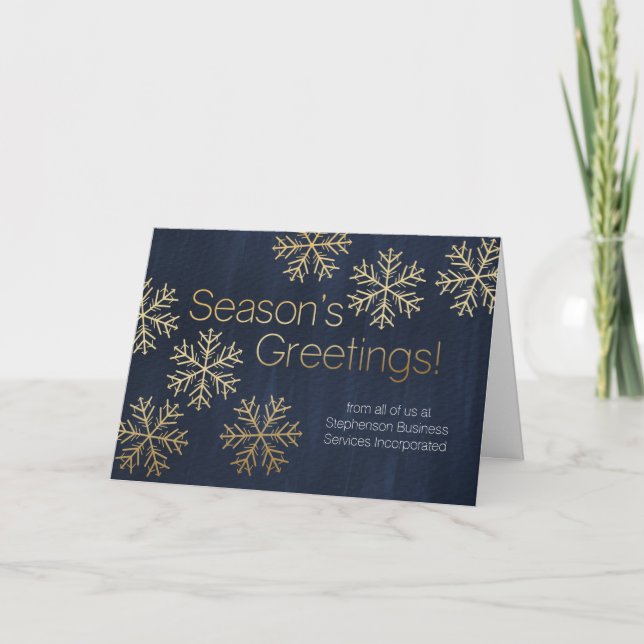 Gold Snowflakes Season's Greeting Business Holiday Card (Front)