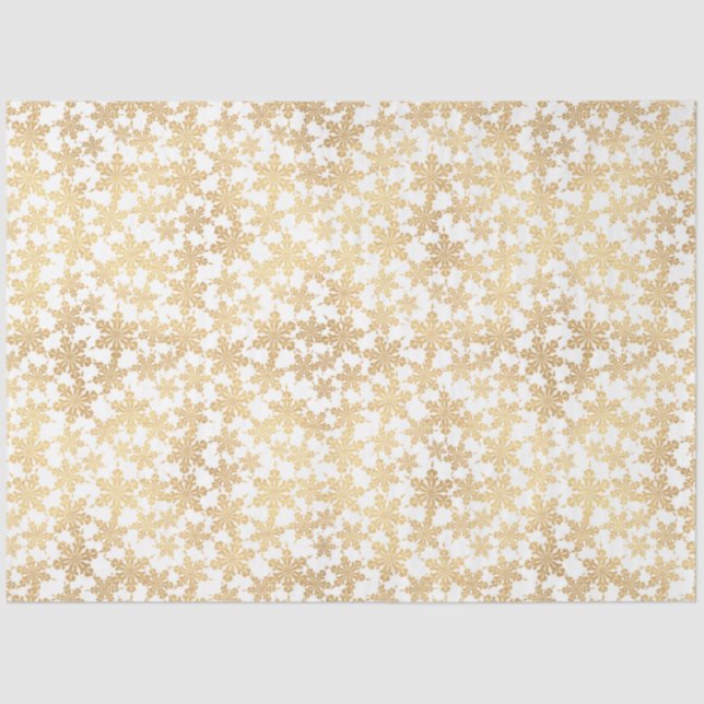 Gold Snowflakes Whimsical Elegant White Christmas Tissue Paper (Front)