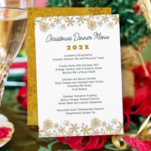 Gold Snowflakes White Christmas Dinner Menu (Creator Uploaded)