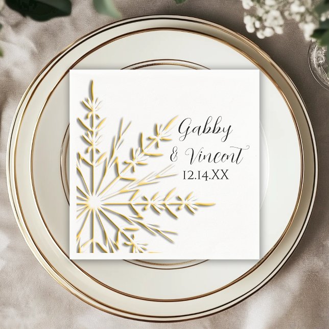 Gold Snowflakes Winter Wedding Napkin (Creator Uploaded)