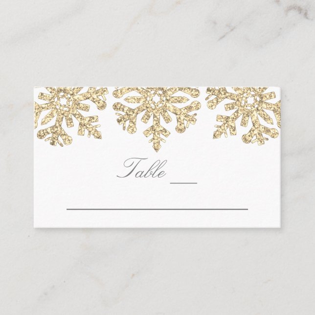Gold Snowflakes Winter Wedding Place Card (Front)