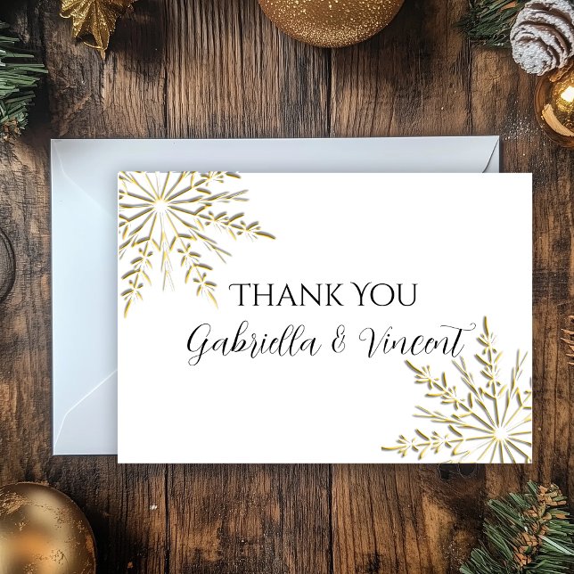 Gold Snowflakes Winter Wedding Thank You Note (Creator Uploaded)