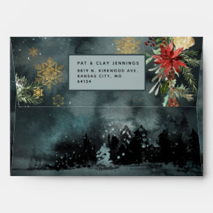 Gold Snowflakes Woodland Floral Holiday Envelope