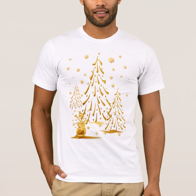 Gold Snowman and Christmas Tree Shirt (Front)