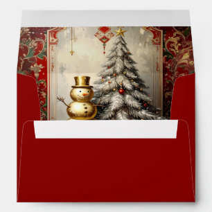 Gold Snowman Christmas Tree Holiday Envelope