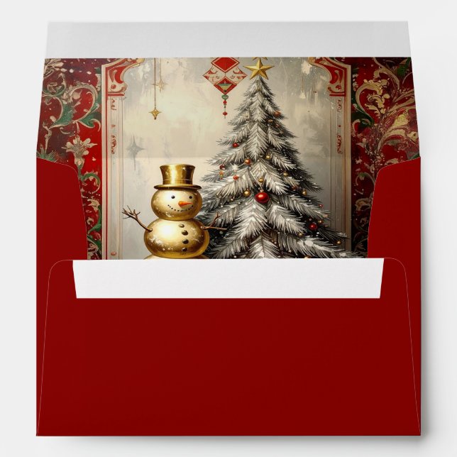 Gold Snowman Christmas Tree Holiday Envelope (Back (Bottom))