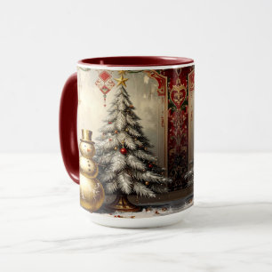 Gold Snowman Christmas Tree Holiday Mug