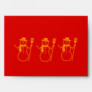 gold snowman graphic design red christmas envelope